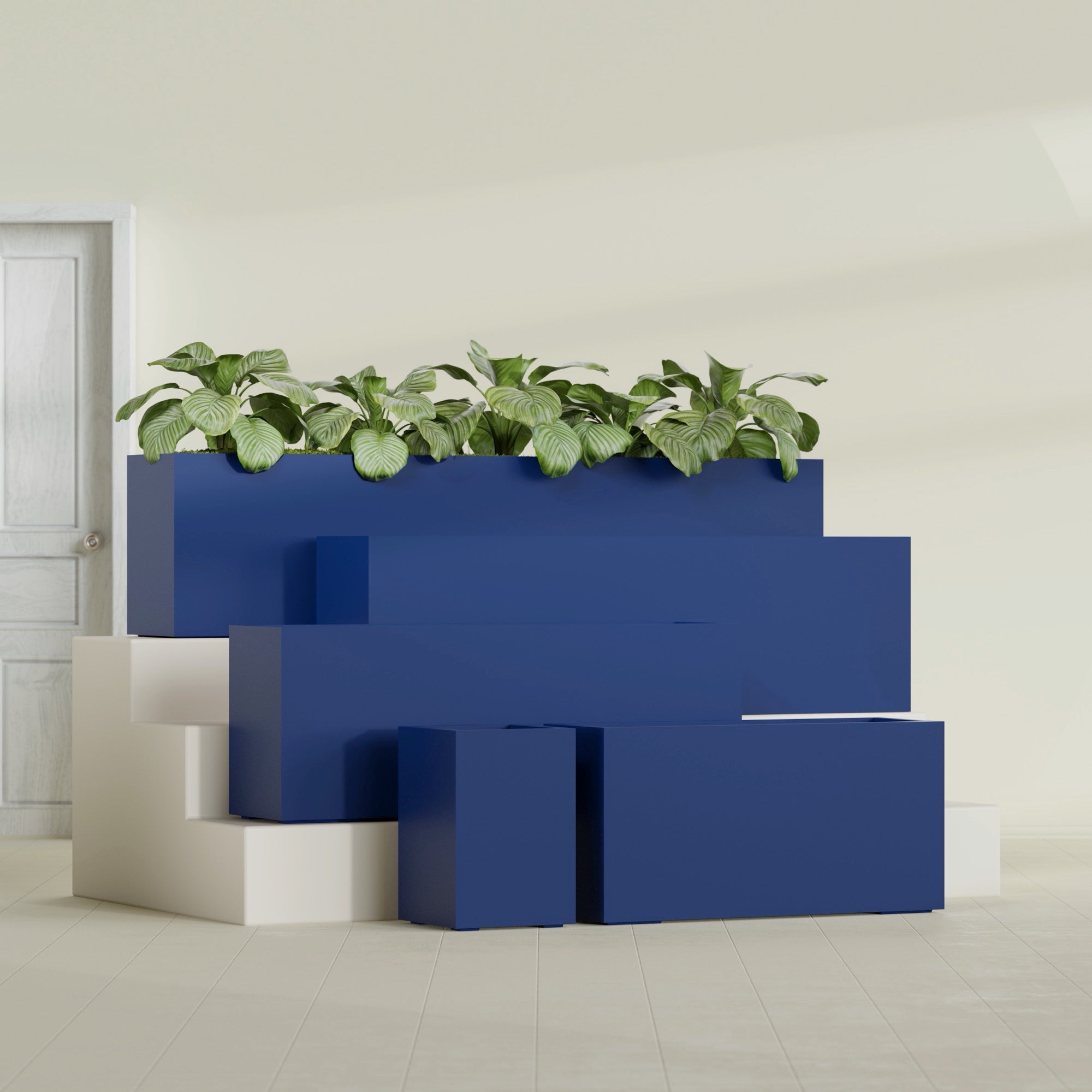 Miami Extra Large Narrow Rectangle Fiberglass Planter - 60 in x 12 in x 18 in - Matte Cobalt Blue - Matte Cobalt Blue,60 in x 12 in x 18 in