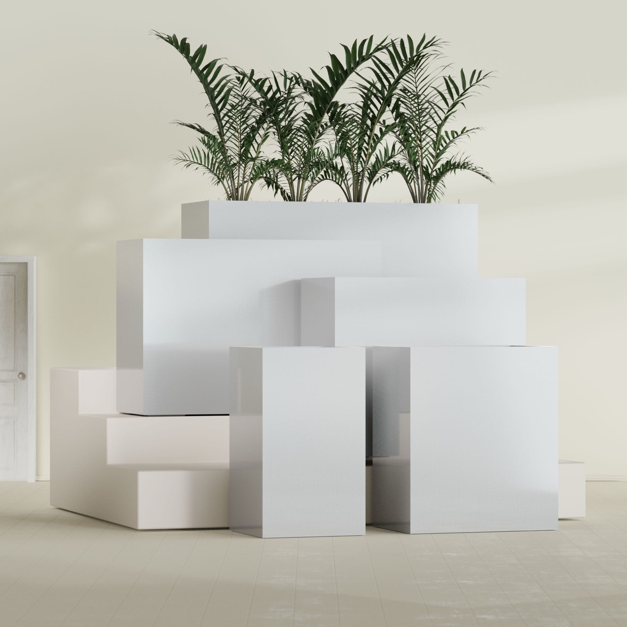 Darwin Large Tall Rectangle Fiberglass Planter - 24 in x 24 in x 42 in - Metallic Silver - Metallic Silver,24 in x 24 in x 42 in