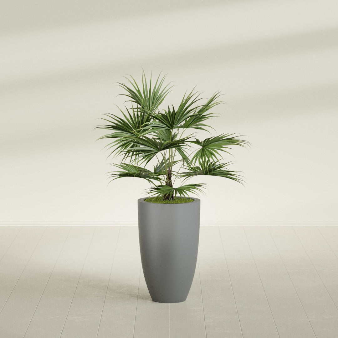 Brannan Medium Round Fiberglass Planter - 18 in x 18 in x 29 in - Metallic Gunmetal - Metallic Gunmetal,18 in x 18 in x 29 in