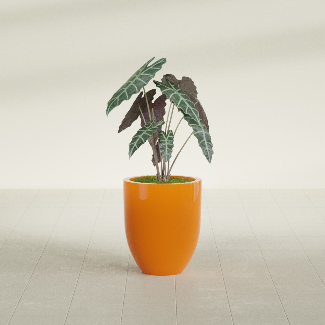 Valencia Small Round Fiberglass Planter - 15 in x 15 in x 18 in - Gloss Tangerine - Gloss Tangerine,15 in x 15 in x 18 in