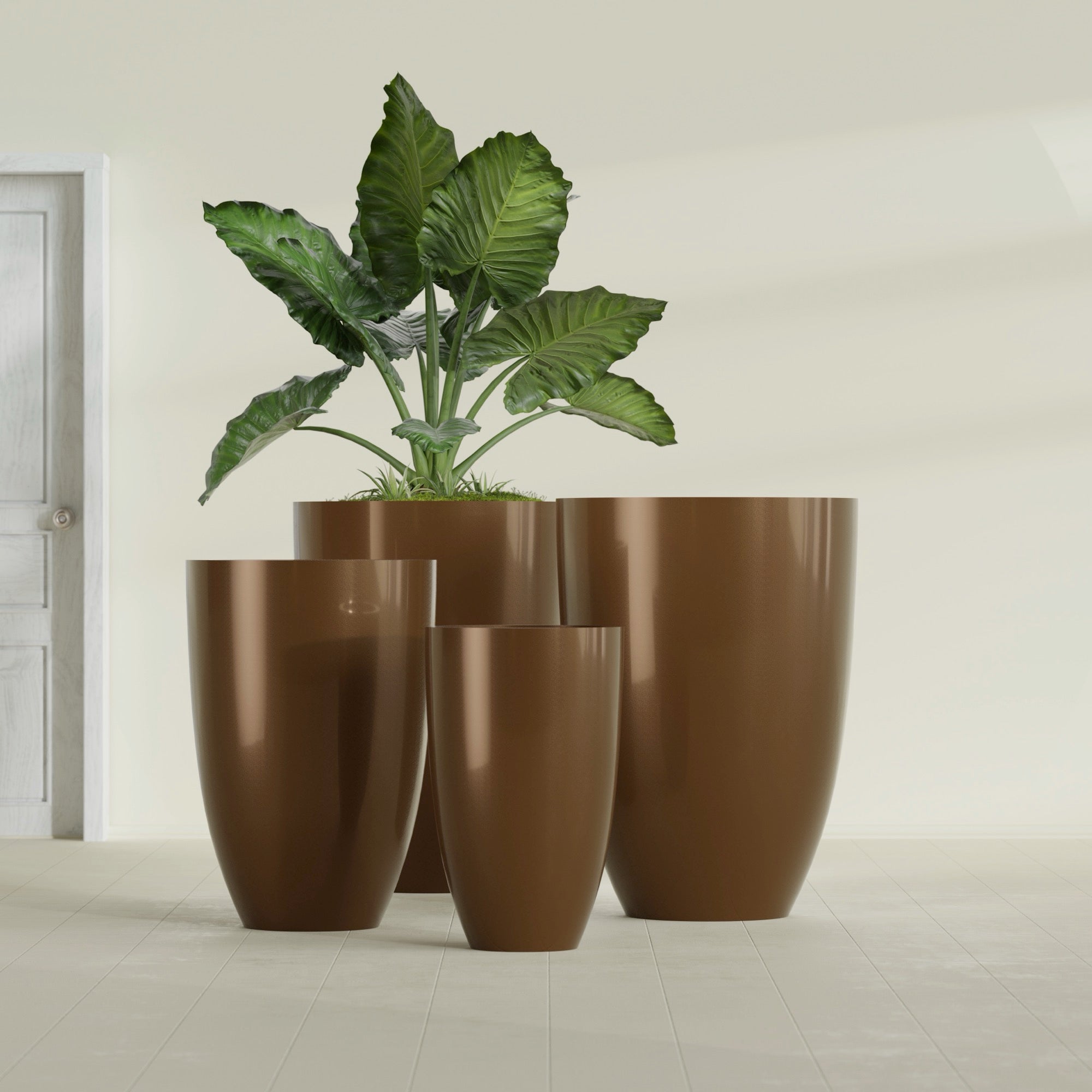 Brannan Large Round Fiberglass Planter - 30 in x 30 in x 41 in - Metallic Bronze - Metallic Bronze,30 in x 30 in x 41 in