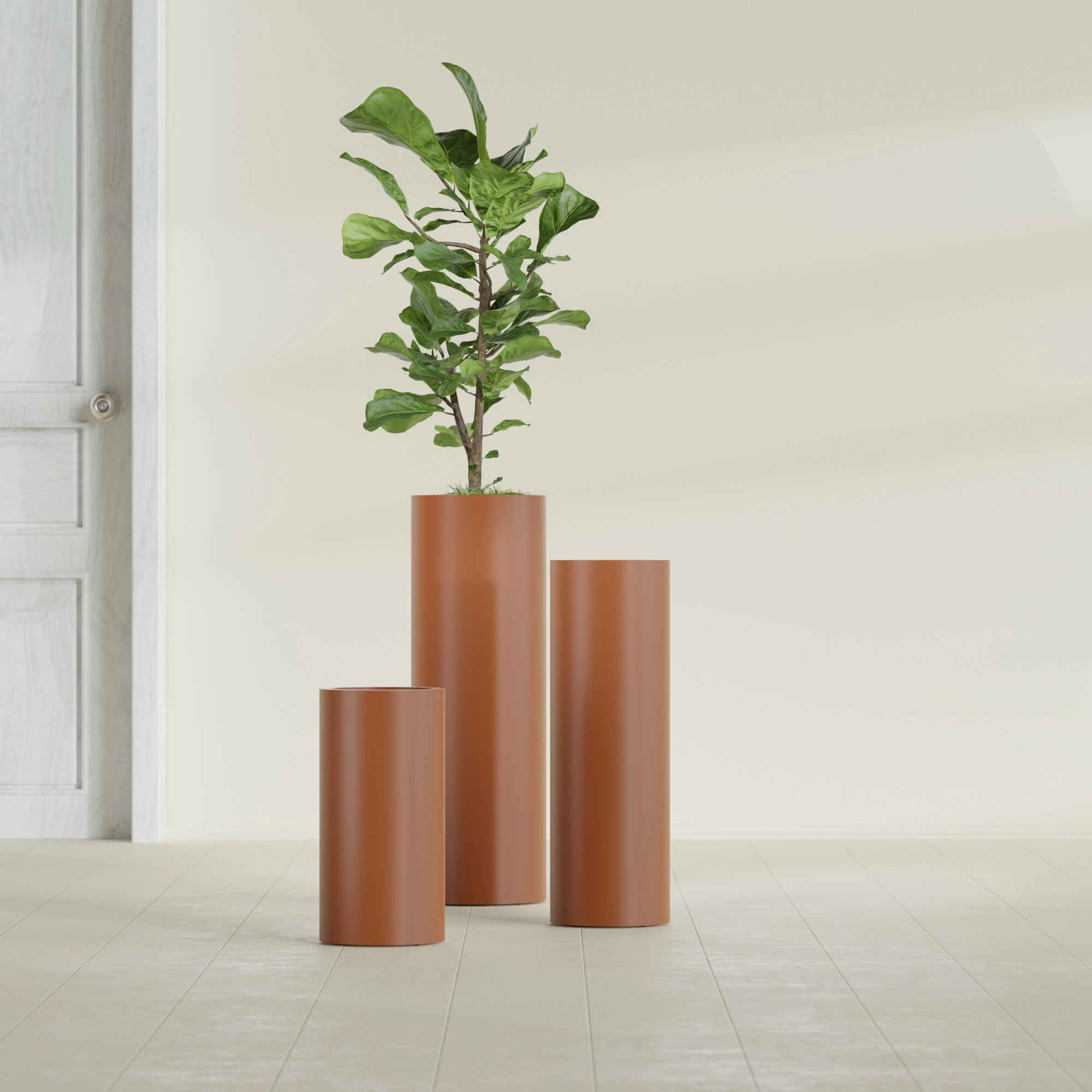 Corry Large Tall Cylinder Fiberglass Planter - 12 in x 12 in x 36 in - Matte Terracotta - Matte Terracotta,30 in x 30 in x 32 in