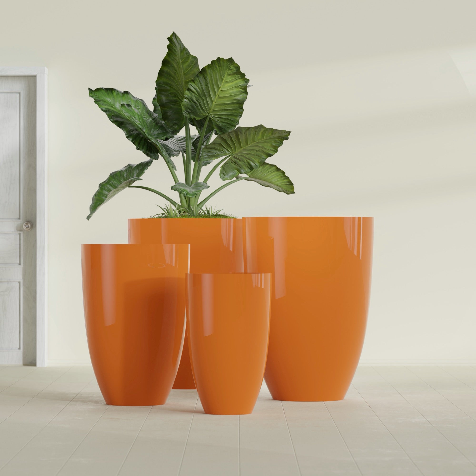 Brannan Large Round Fiberglass Planter - 30 in x 30 in x 41 in - Gloss Tangerine - Gloss Tangerine,30 in x 30 in x 41 in
