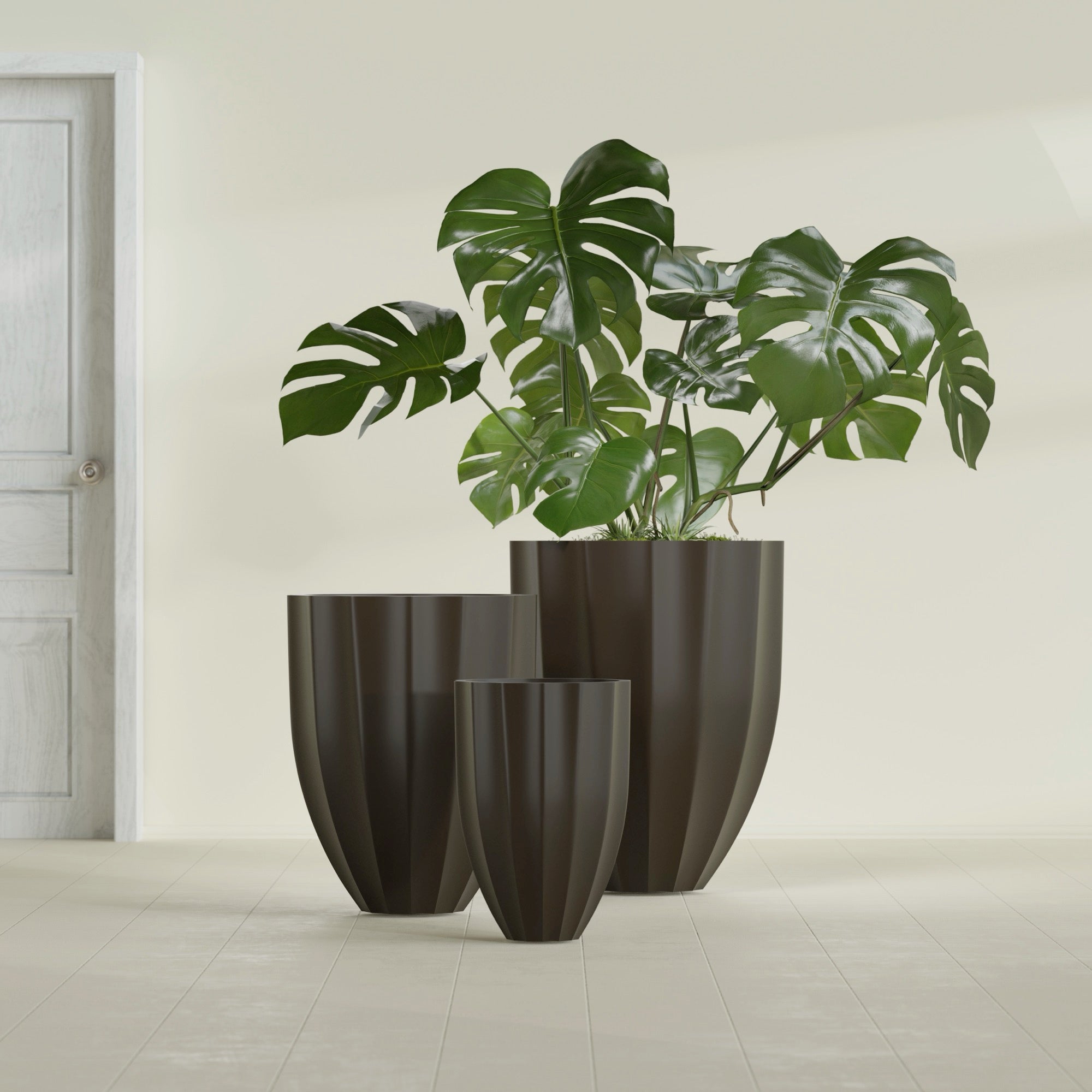 Alicante Medium Round Fiberglass Planter - 26 in x 26 in x 32 in - Matte Brown - Matte Brown,26 in x 26 in x 32 in