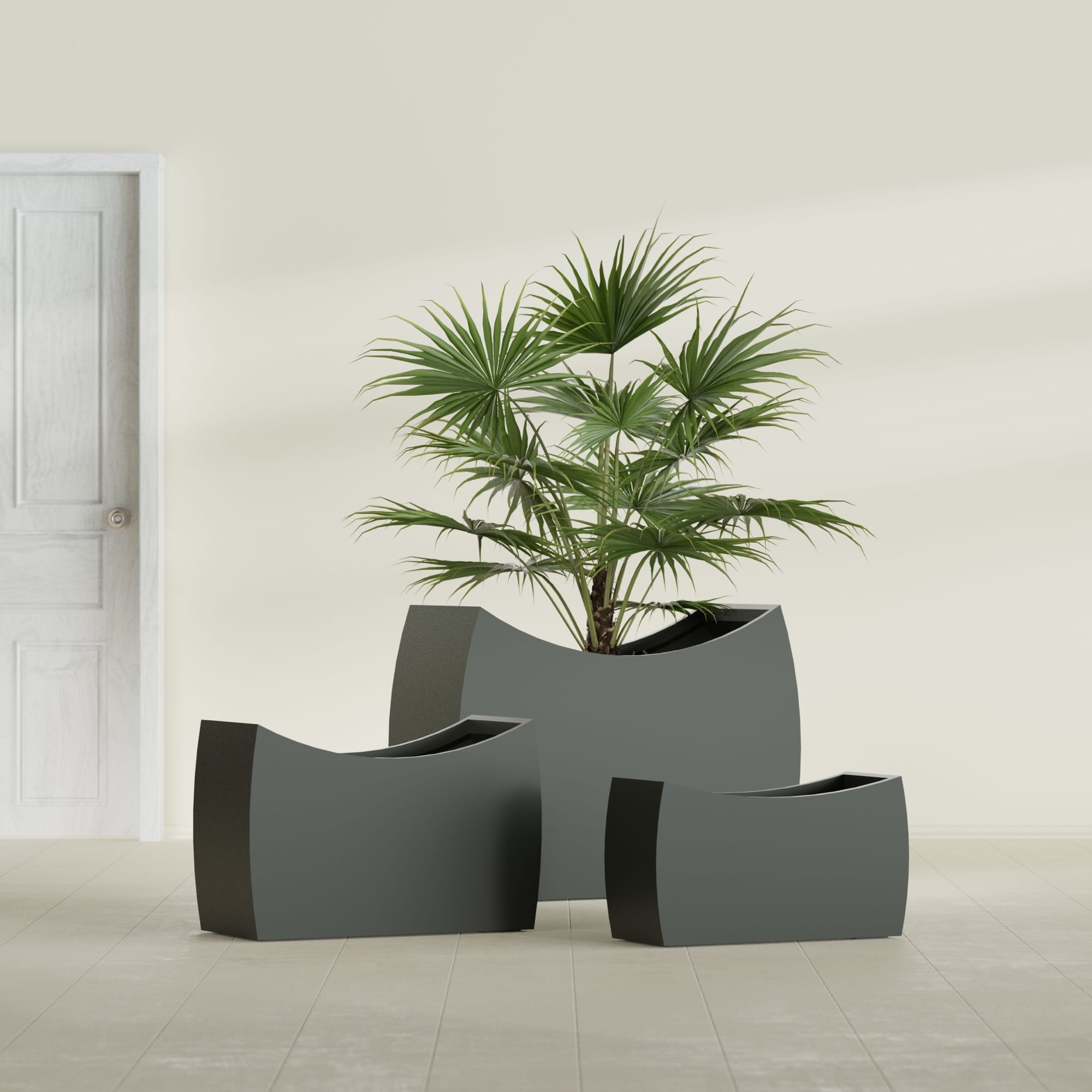 Seoul Large Curved Abstract Fiberglass Planter - 36 in x 16 in x 24 in - Matte Charcoal - Matte Charcoal,36 in x 16 in x 24 in