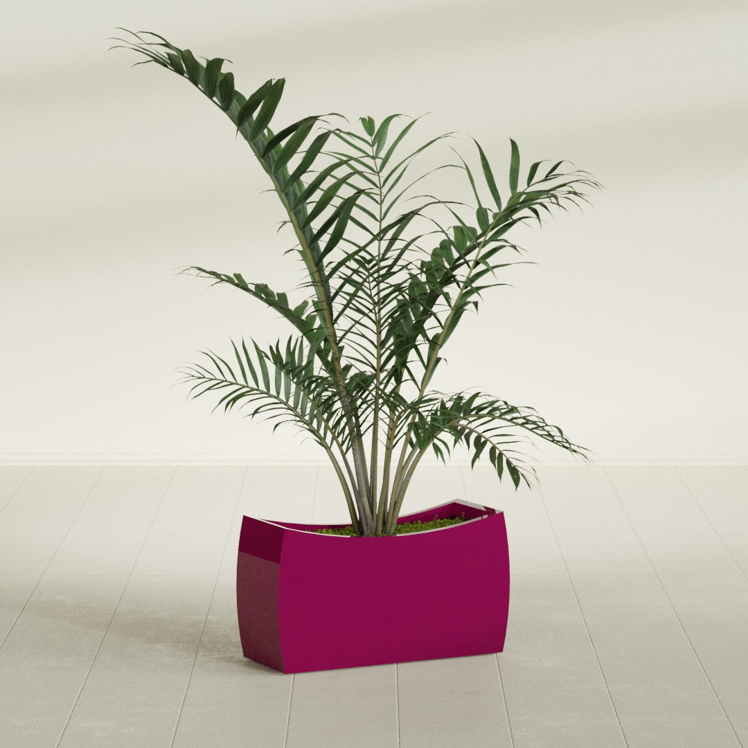 Seoul Large Curved Abstract Fiberglass Planter - 32 in x 12 in x 18 in - Gloss Eggplant - Gloss Eggplant,32 in x 12 in x 18 in