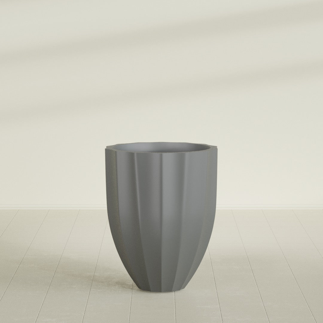 Alicante Medium Round Fiberglass Planter - 26 in x 26 in x 32 in - Metallic Gunmetal - Metallic Gunmetal,26 in x 26 in x 32 in