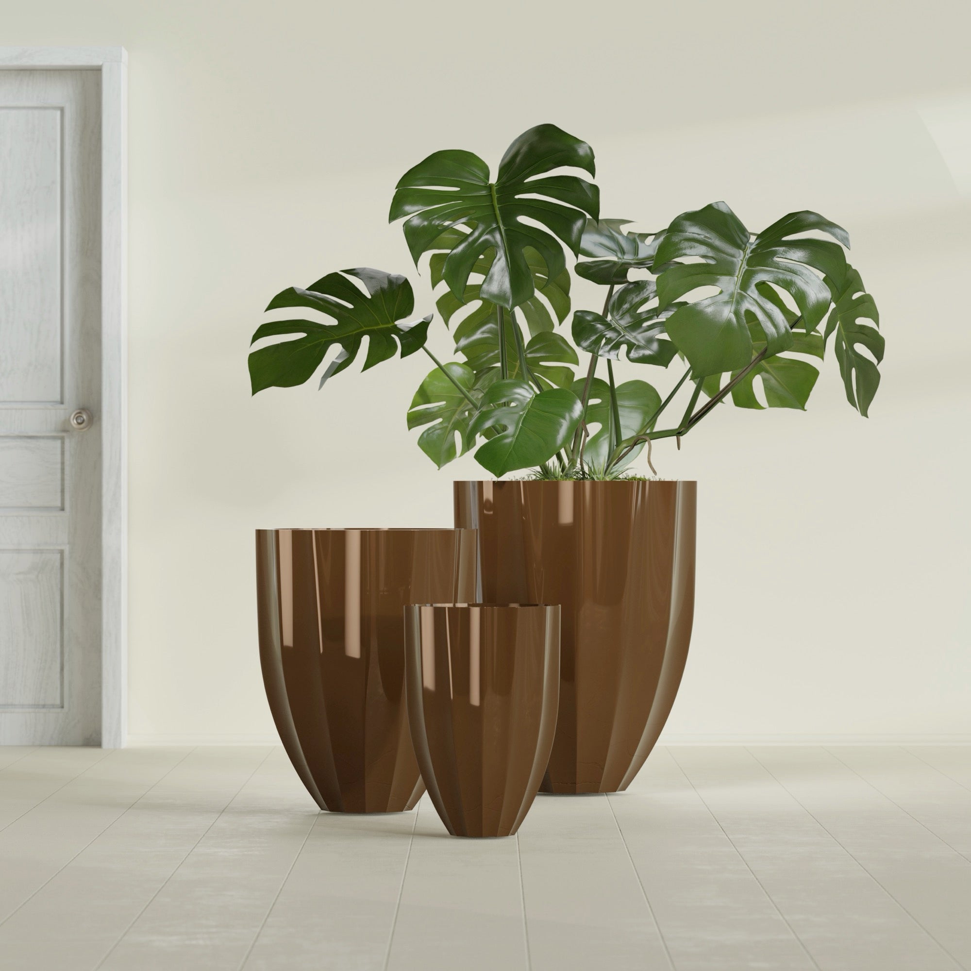 Alicante Medium Round Fiberglass Planter - 26 in x 26 in x 32 in - Metallic Bronze - Metallic Bronze,26 in x 26 in x 32 in