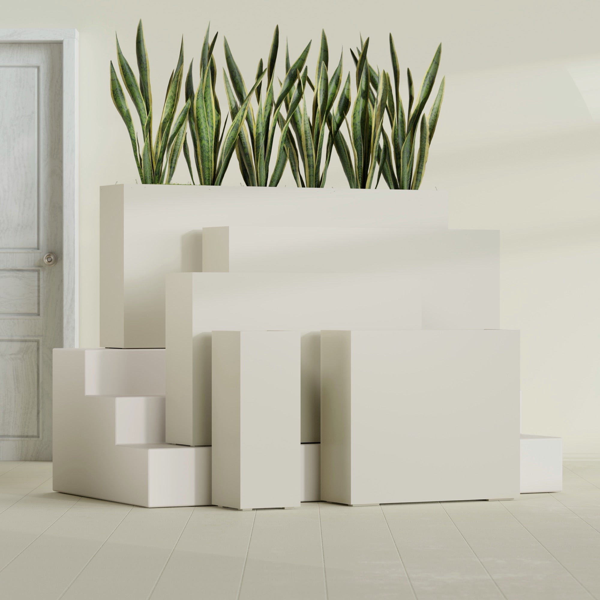 Delray Extra Large Long Rectangle Fiberglass Planter - 60 in x 12 in x 32 in - Satin Beige - Satin Beige,60 in x 12 in x 32 in