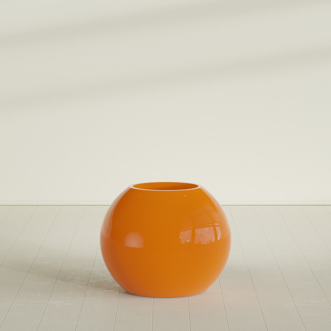 Globe Large Sphere Fiberglass Planter - 30 in x 30 in x 24 in - Gloss Tangerine - Gloss Tangerine,30 in x 30 in x 24 in