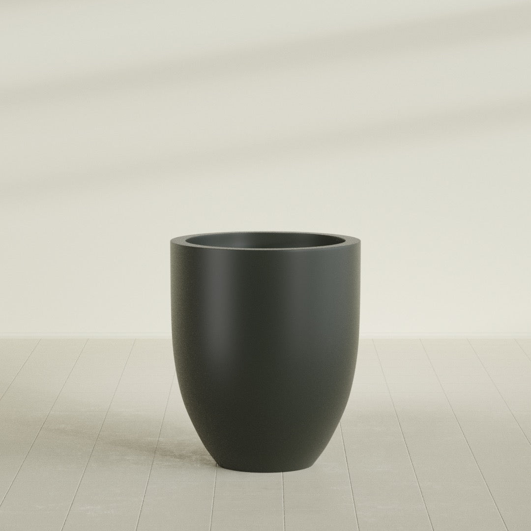 Valencia Large Round Fiberglass Planter - 27 in x 27 in x 31 in - Matte Charcoal - Matte Charcoal,27 in x 27 in x 31 in