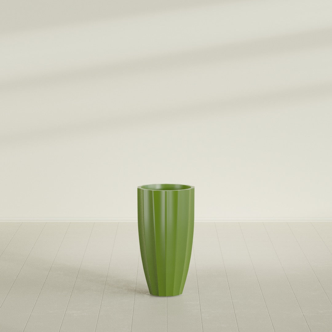 San Jose Large Tall Round Fluted Fiberglass Planter - 16 in x 16 in x 30 in - Satin Green - Satin Green,16 in x 16 in x 30 in