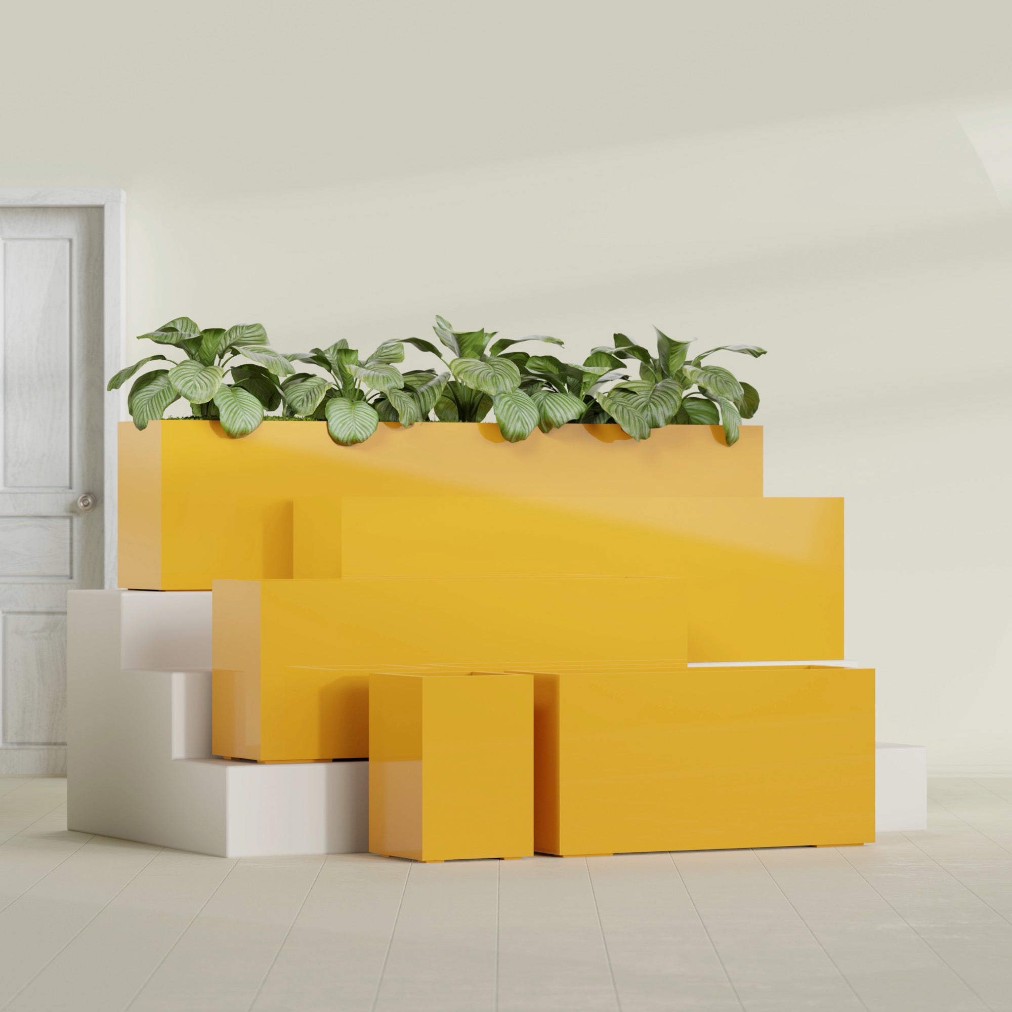 Miami Extra Large Narrow Rectangle Fiberglass Planter - 72 in x 12 in x 18 in - Gloss Saffron - Gloss Saffron,72 in x 12 in x 18 in