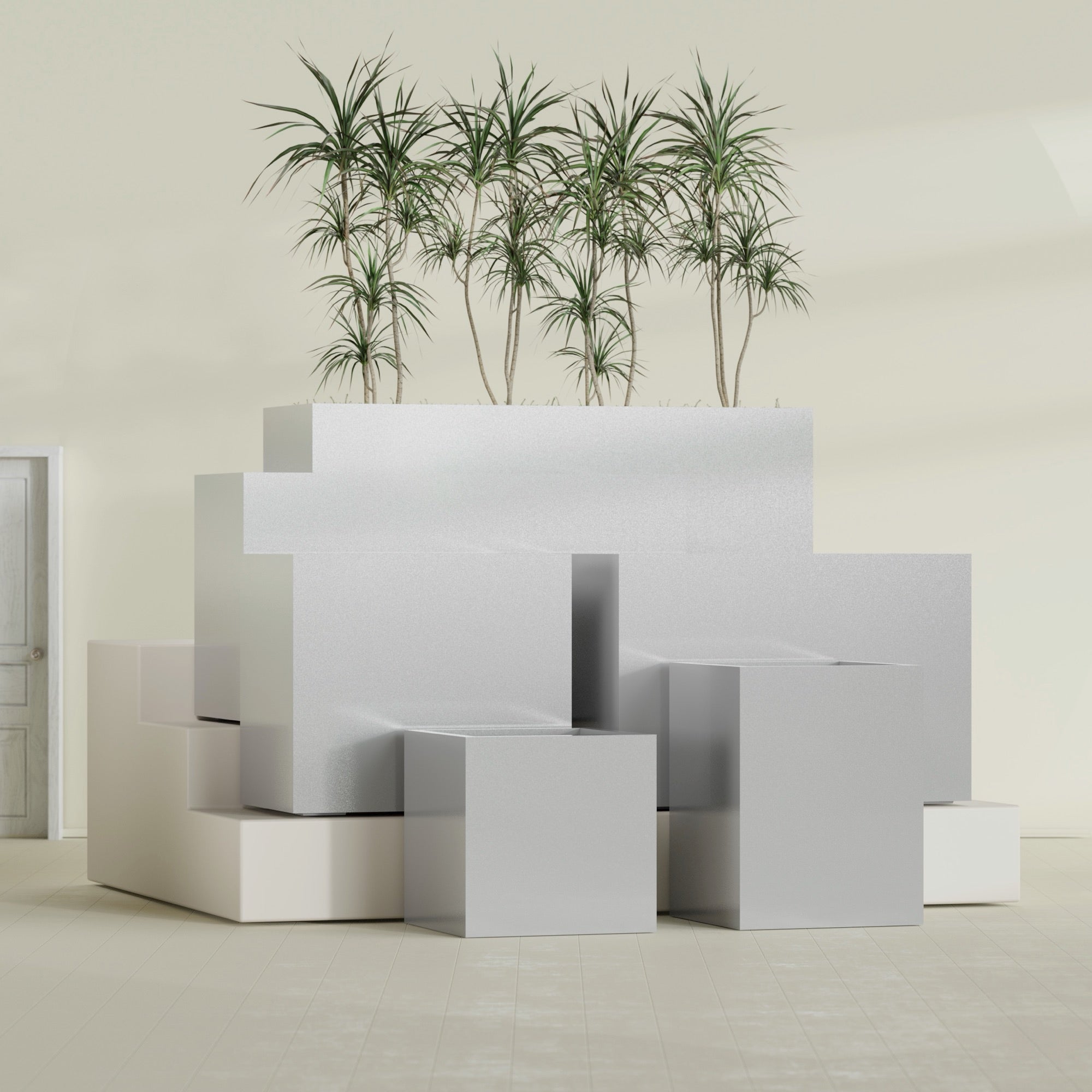 Brisbane Large Rectangle Fiberglass Planter - 36 in x 24 in x 32 in - Metallic Silver - Metallic Silver,36 in x 24 in x 32 in