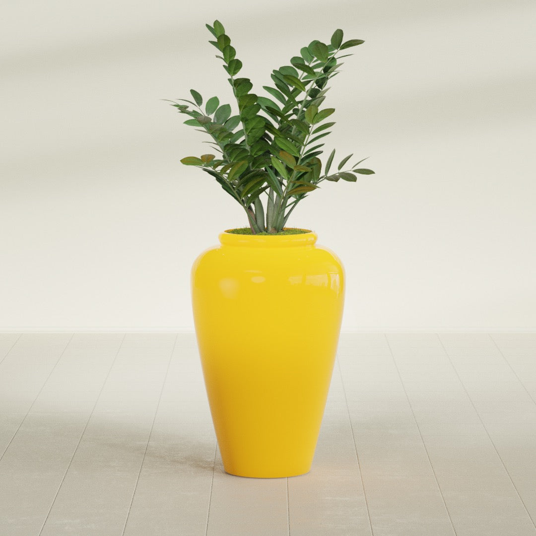 Bara Jar Large Round Fiberglass Planter - 20 in x 20 in x 31 in - Gloss Saffron - Gloss Saffron,20 in x 20 in x 32 in