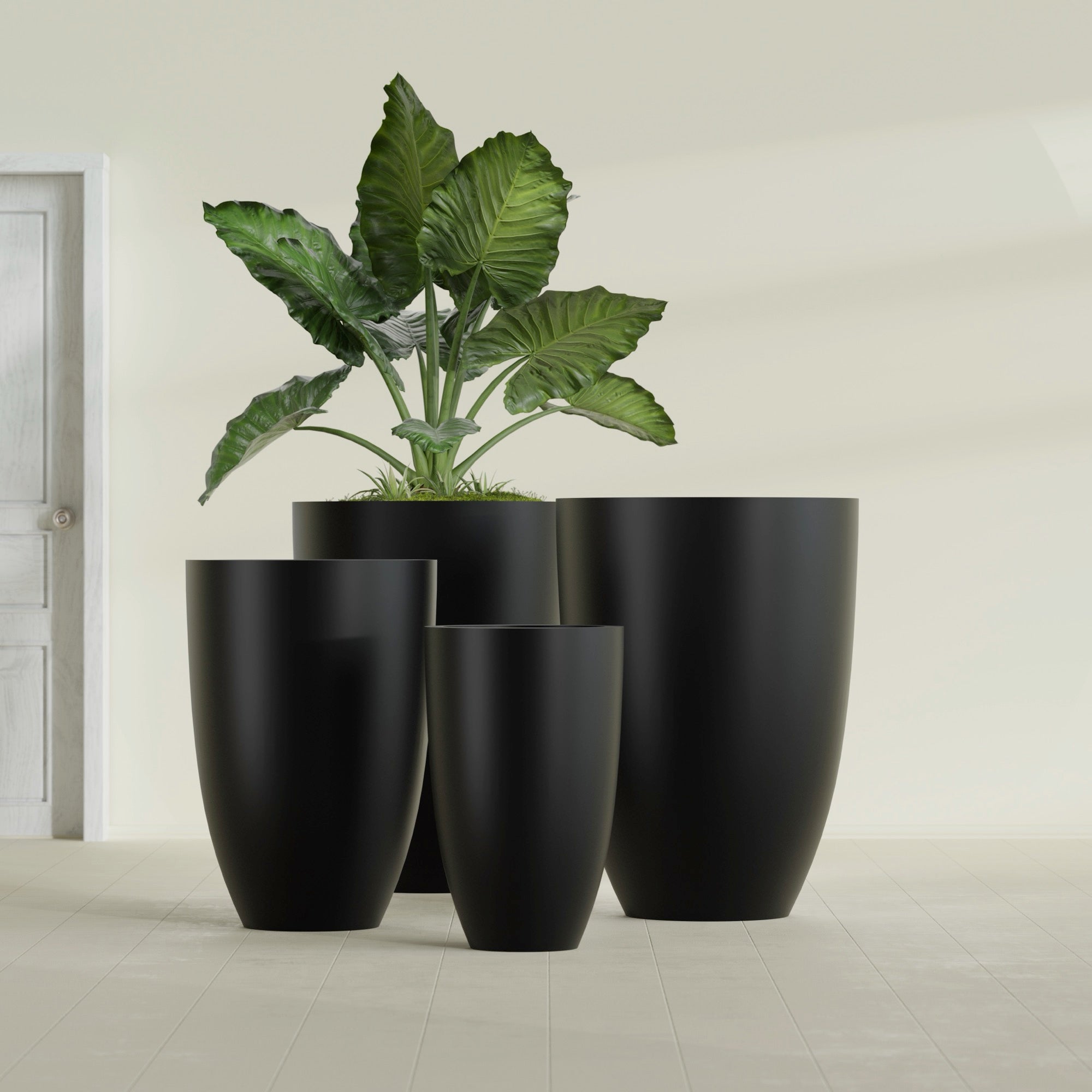 Brannan Large Round Fiberglass Planter - 24 in x 24 in x 35 in - Matte Black - Matte Black,24 in x 24 in x 35 in