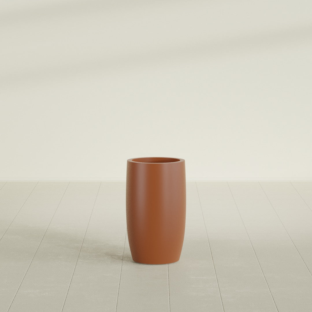 Lisbon Medium Round Fiberglass Planter - 14 in x 14 in x 25 in - Matte Terracotta - Matte Terracotta,14 in x 14 in x 25 in