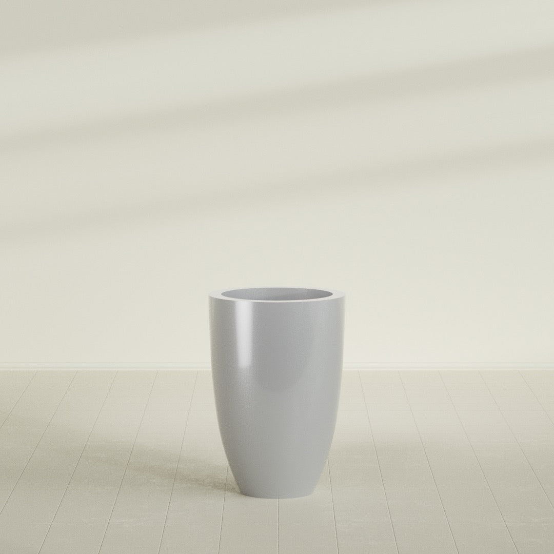 Brannan Large Round Fiberglass Planter - 24 in x 24 in x 35 in - Metallic Silver - Metallic Silver,24 in x 24 in x 35 in