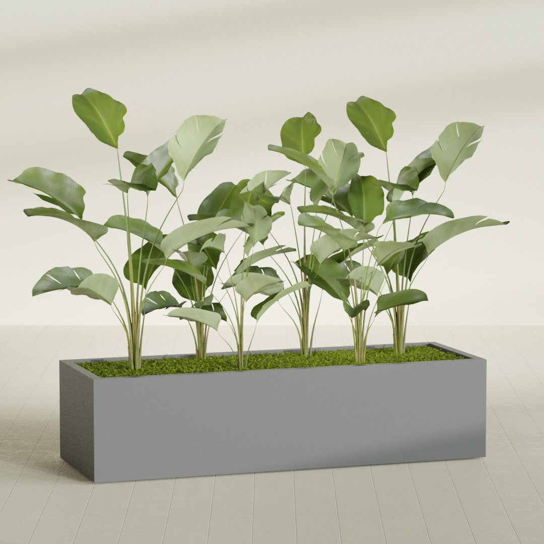 Torino Extra Large Wide Rectangle Fiberglass Planter - 72 in x 24 in x 18 in - Metallic Gunmetal - Metallic Gunmetal,72 in x 24 in x 18 in