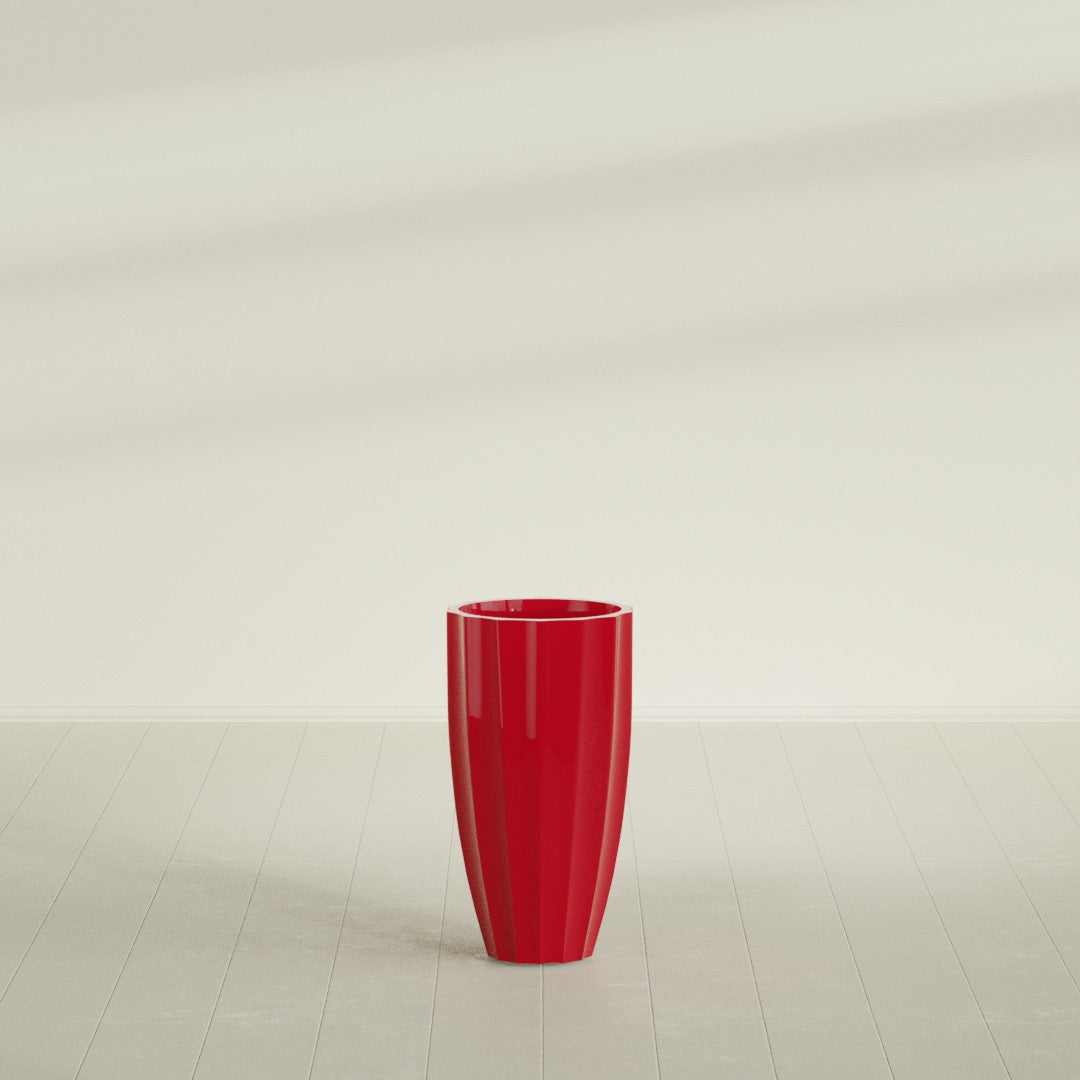 San Jose Large Tall Round Fluted Fiberglass Planter - 16 in x 16 in x 30 in - Gloss Red - Gloss Red,16 in x 16 in x 30 in