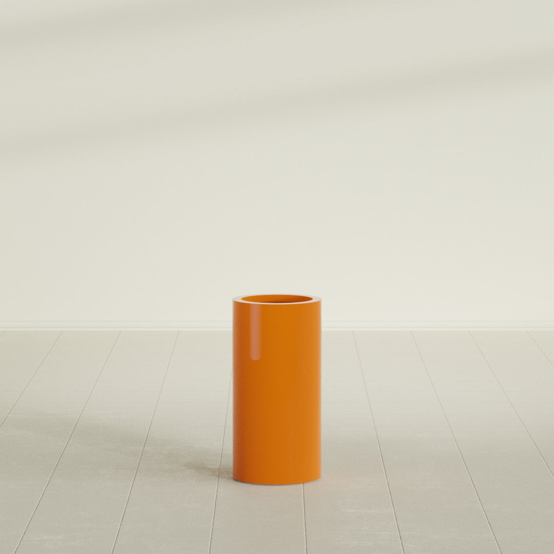 Corry Medium Tall Cylinder Fiberglass Planter - 10 in x 10 in x 20 in - Gloss Tangerine - Gloss Tangerine,10 in x 10 in x 20 in