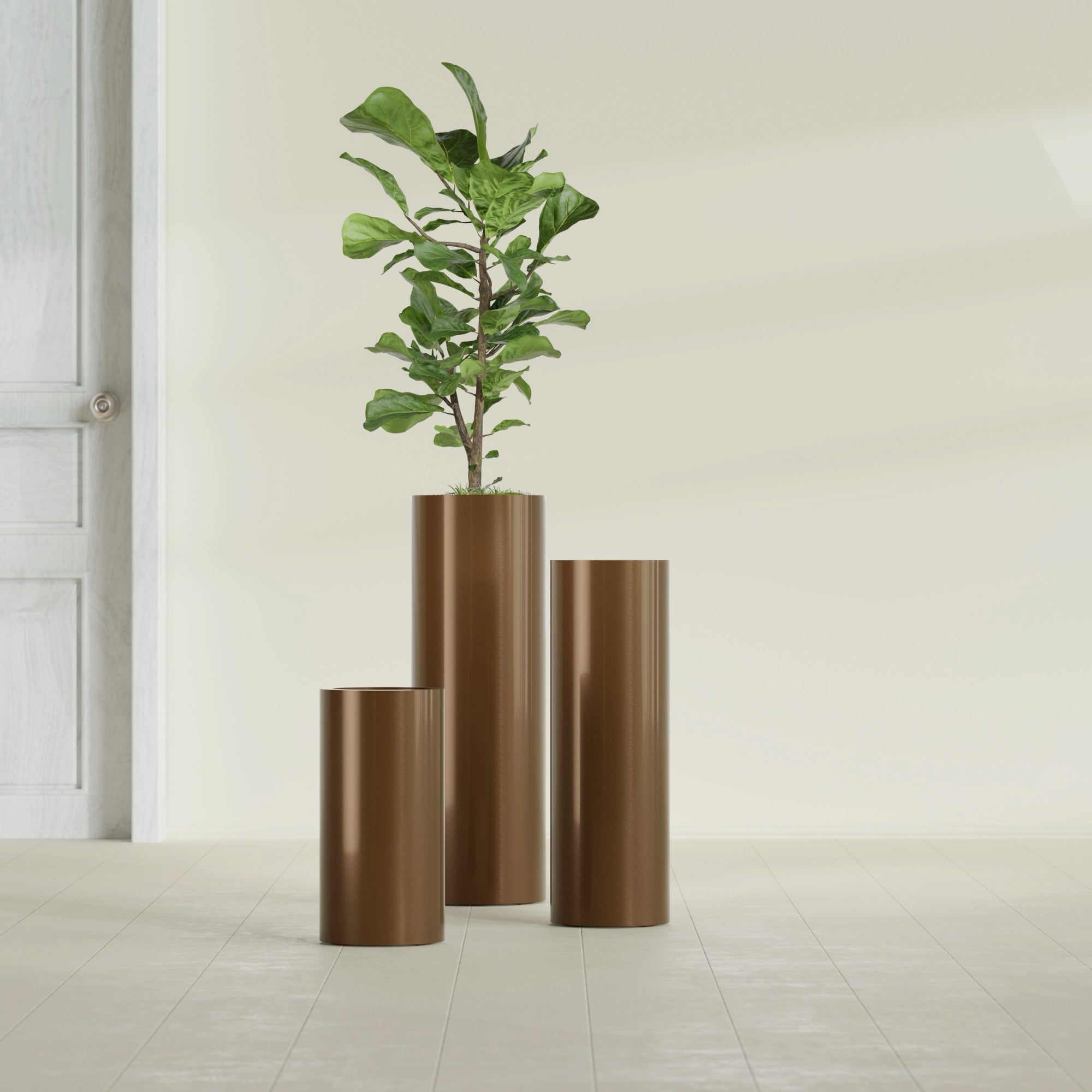 Corry Medium Tall Cylinder Fiberglass Planter - 10 in x 10 in x 20 in - Metallic Bronze - Metallic Bronze,10 in x 10 in x 20 in