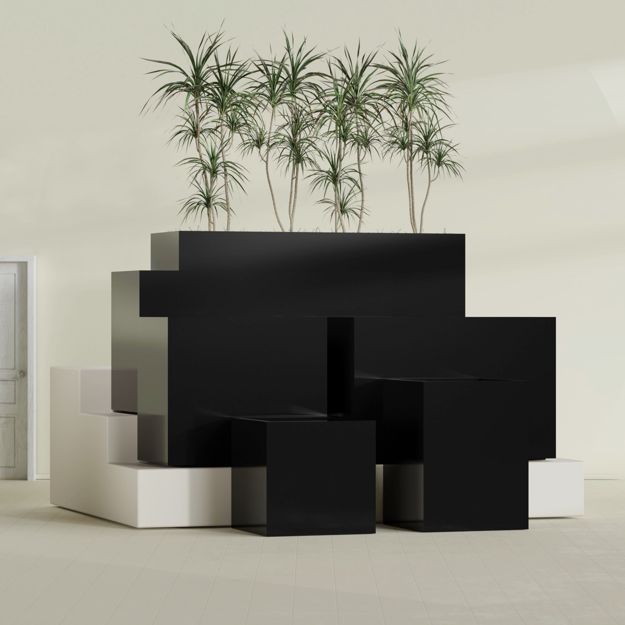 Brisbane Large Rectangle Fiberglass Planter - 36 in x 24 in x 32 in - Gloss Black - Gloss Black,36 in x 24 in x 32 in