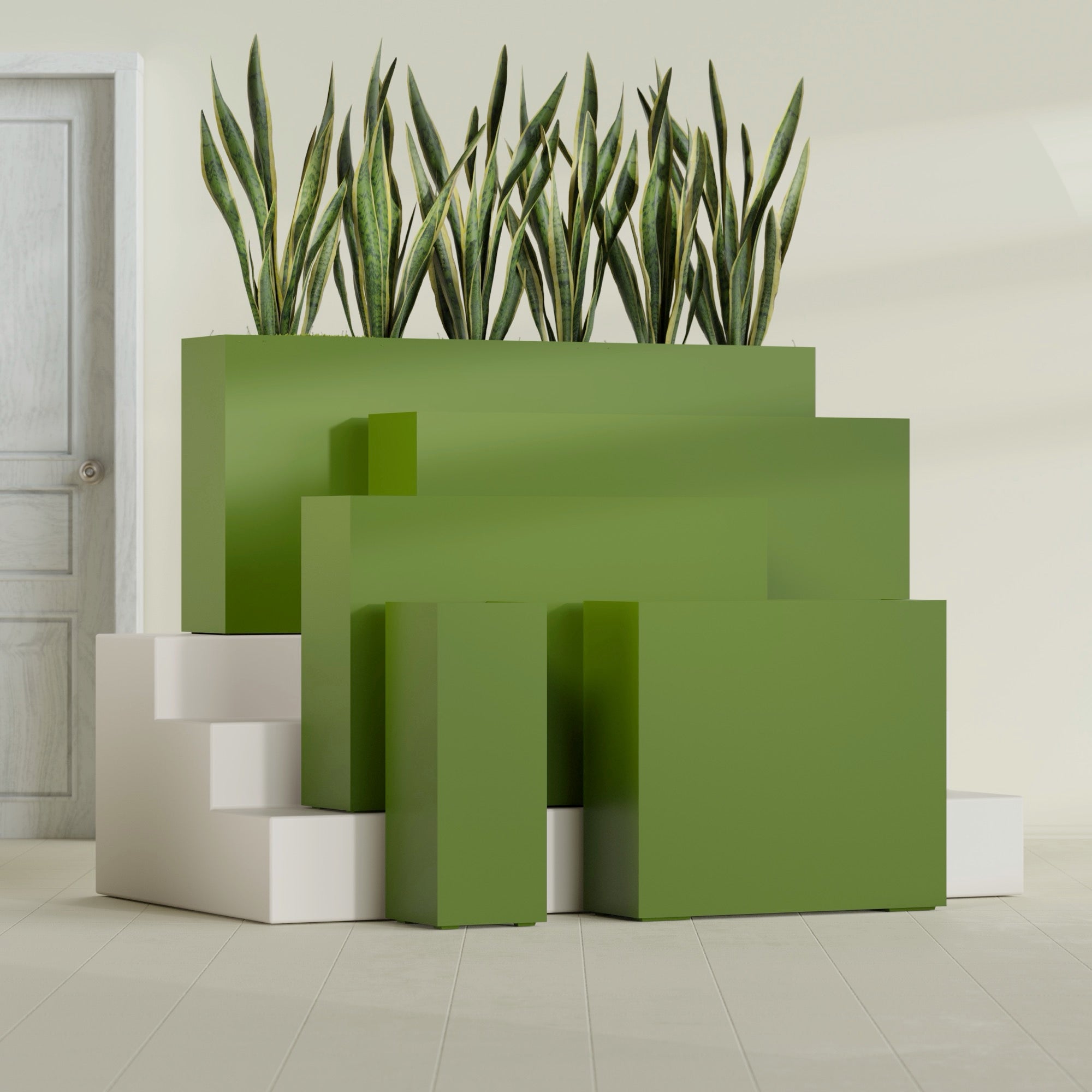 Delray Large Tall Rectangle Fiberglass Planter - 12 in x 12 in x 32 in - Satin Green - Satin Green,12 in x 12 in x 32 in