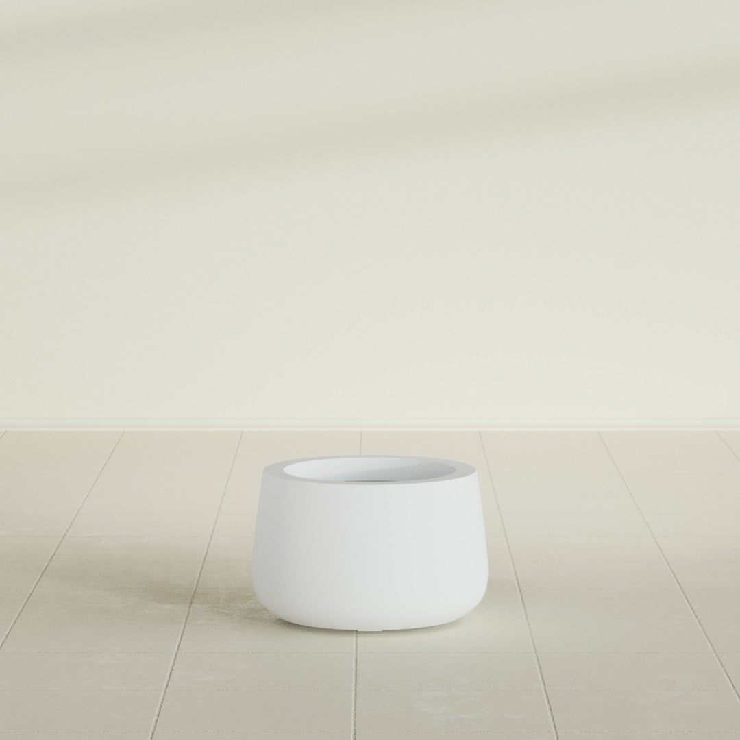 Short Hayden Small Round Fiberglass Planter - 12 in x 12 in x 7 in - Gloss White - Gloss White,12 in x 12 in x 7 in