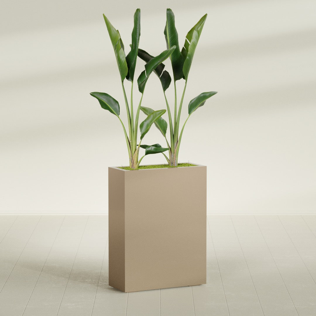 Amesbury Large Narrow Rectangle Fiberglass Planter - 24 in x 10 in x 32 in - Metallic Gold - Metallic Gold,24 in x 10 in x 32 in