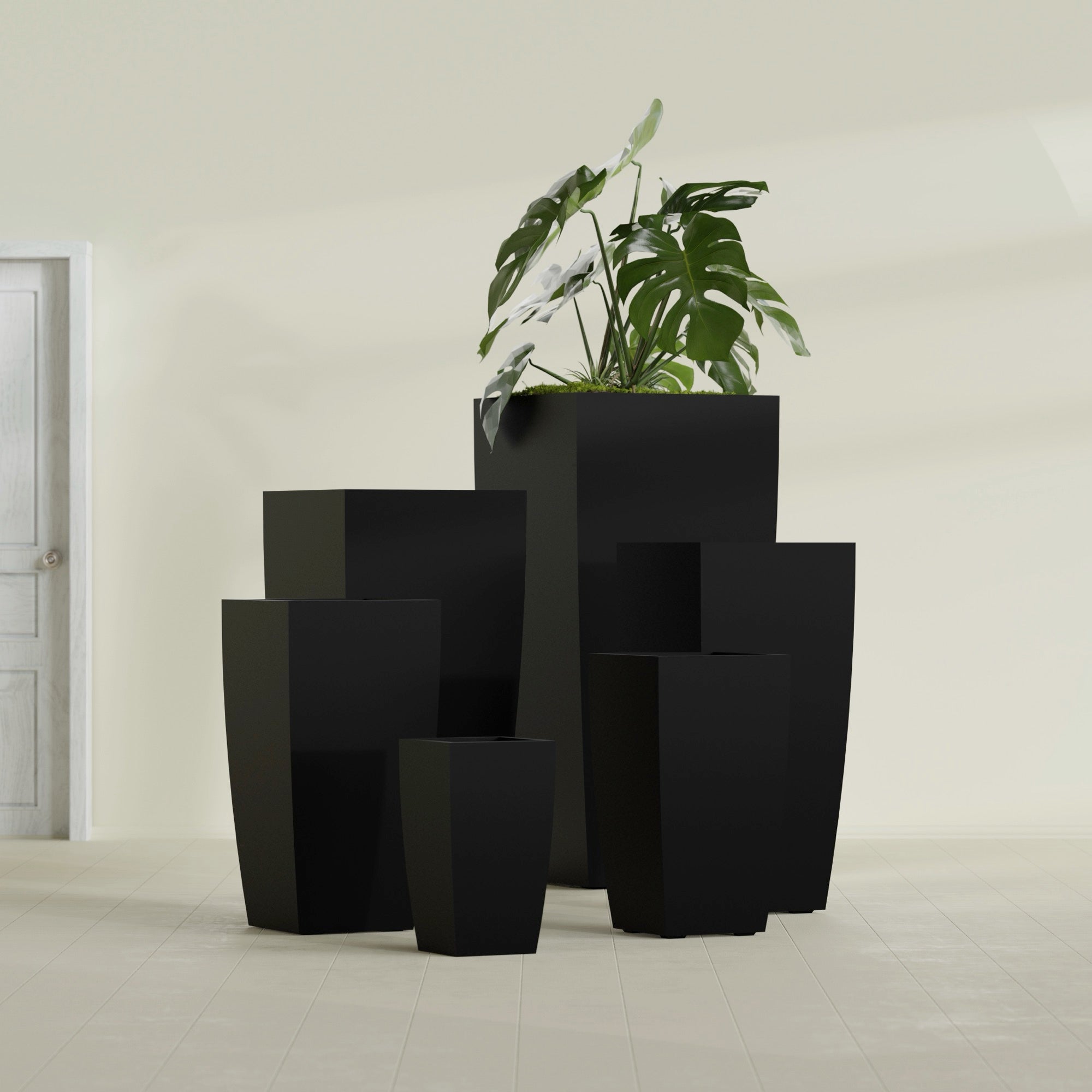 Toulan Medium Tall Tapered Square Fiberglass Planter - 12 in x 12 in x 22 in - Matte Black - Matte Black,12 in x 12 in x 22 in
