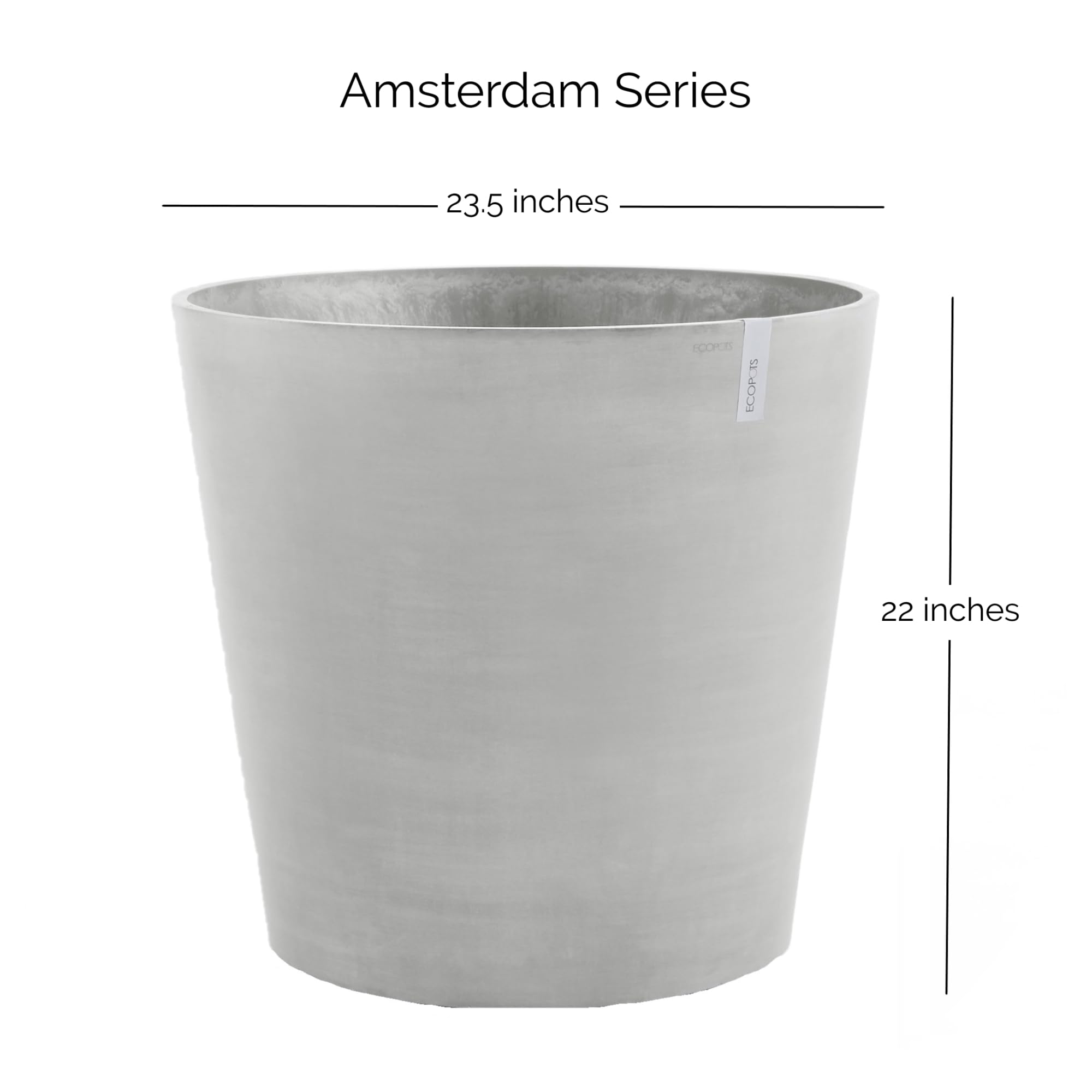 Amsterdam Medium Round Planter with Wheels - 23.5 in x 23.5 in x 22 in - White Grey - White Grey,23.5 in x 23.5 in x 22 in