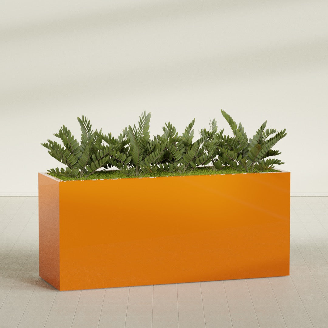 Brisbane Extra Large Long Rectangle Fiberglass Planter - 72 in x 24 in x 32 in - Gloss Tangerine - Gloss Tangerine,72 in x 24 in x 32 in