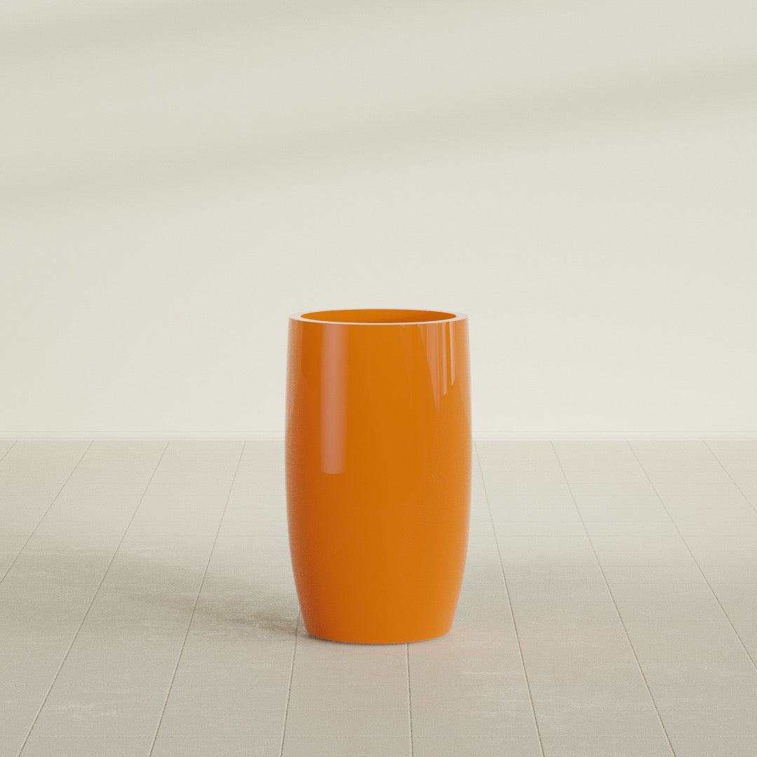 Lisbon Large Round Fiberglass Planter - 18 in x 18 in x 32 in - Gloss Tangerine - Gloss Tangerine,18 in x 18 in x 32 in