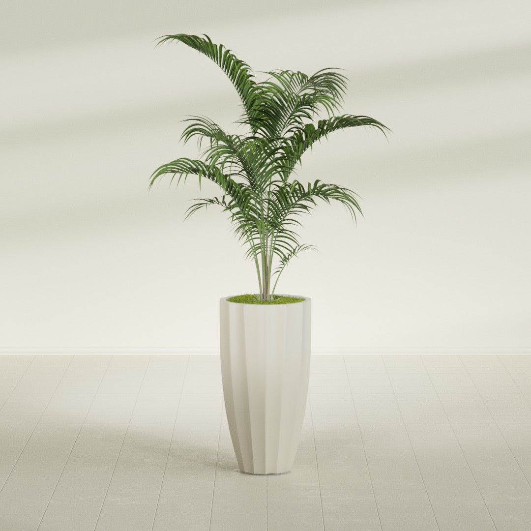 San Jose Large Tall Round Fluted Fiberglass Planter - 16 in x 16 in x 30 in - Satin Beige - Satin Beige,16 in x 16 in x 30 in