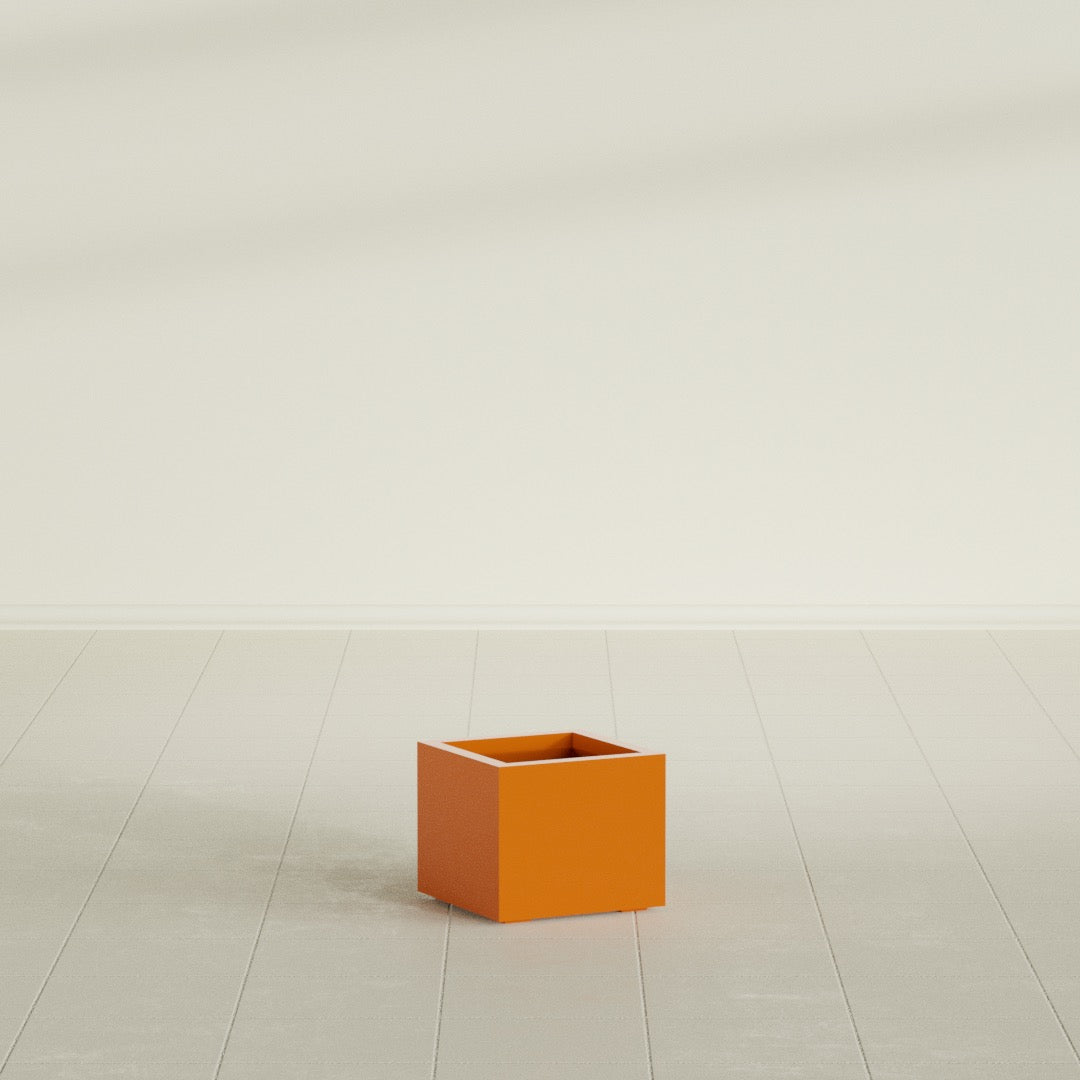 Cuba Small Fiberglass Column Planter - 14 in x 14 in x 12 in - Gloss Tangerine - Gloss Tangerine,14 in x 14 in x 12 in