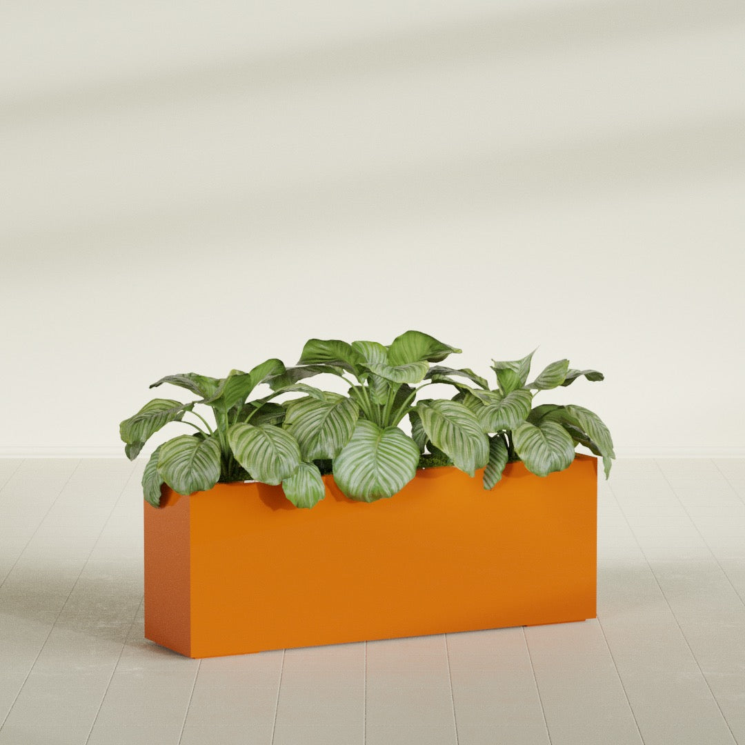 Miami Extra Large Narrow Rectangle Fiberglass Planter - 48 in x 12 in x 18 in - Gloss Tangerine - Gloss Tangerine,48 in x 12 in x 18 in