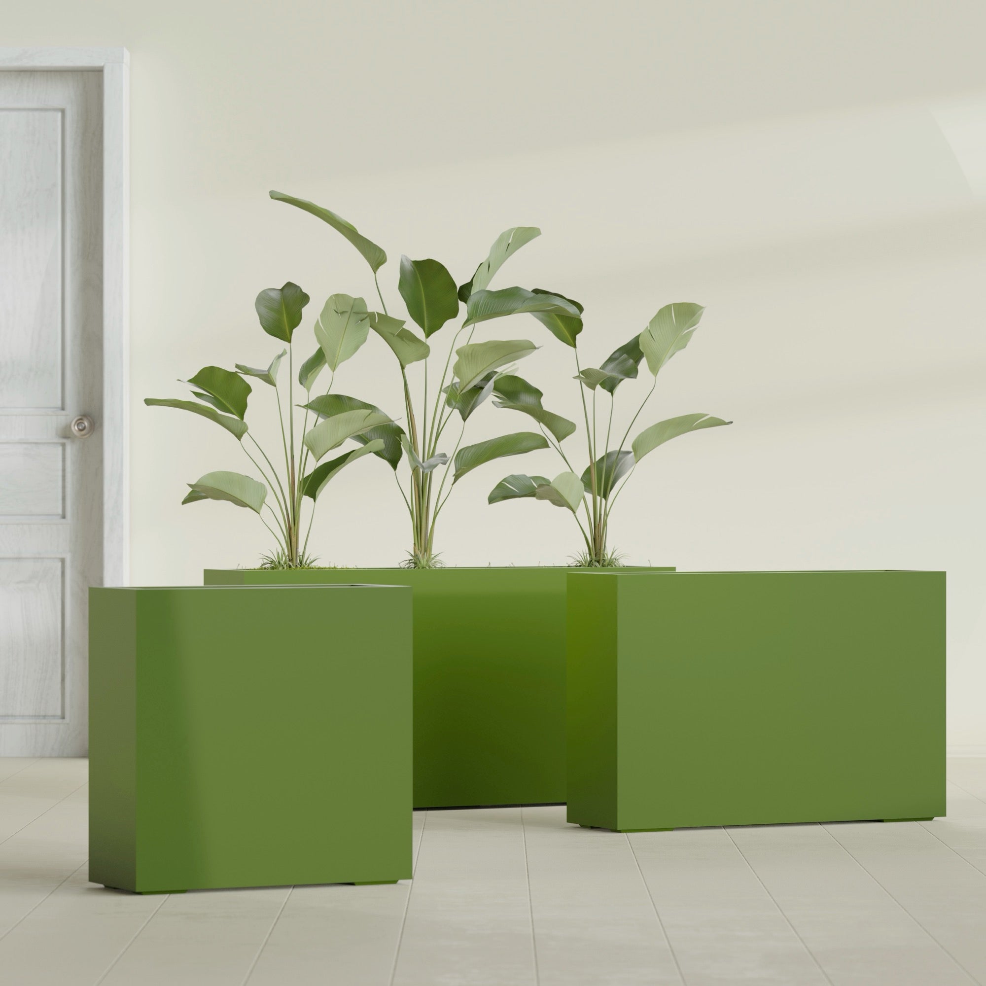 Milano Extra Large Narrow Rectangle Fiberglass Planter - 48 in x 10 in x 24 in - Satin Green - Satin Green,48 in x 10 in x 24 in