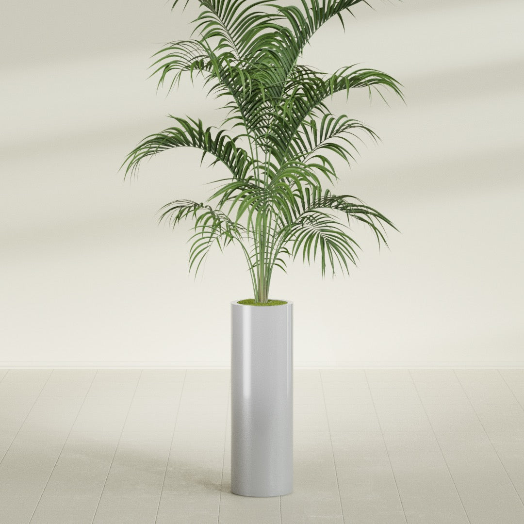 Corry Large Tall Cylinder Fiberglass Planter - 10 in x 10 in x 30 in - Metallic Silver - Metallic Silver,10 in x 10 in x 30 in