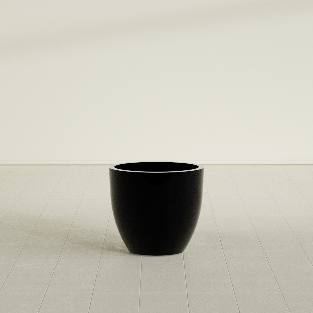 Wannsee Medium Round Fiberglass Planter - 27 in x 27 in x 24 in - Gloss Black - Gloss Black,27 in x 27 in x 24 in