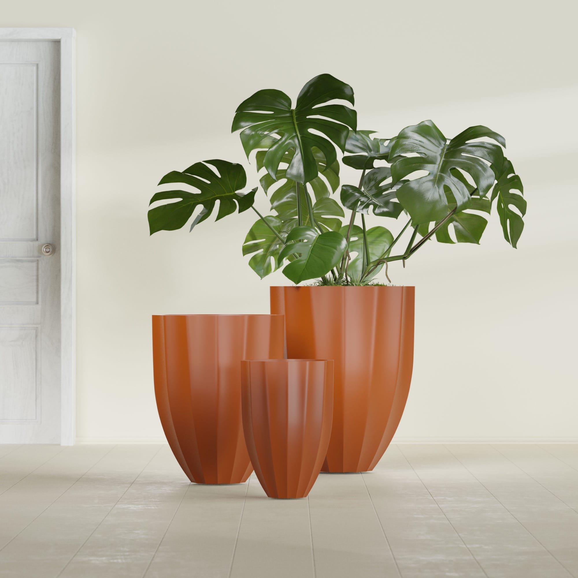 Alicante Small Round Fiberglass Planter - 15 in x 15 in x 21 in - Matte Terracotta - Matte Terracotta,15 in x 15 in x 21 in