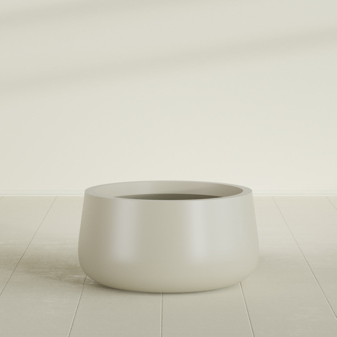Short Hayden Medium Round Fiberglass Planter - 20 in x 20 in x 10 in - Satin Beige - Satin Beige,20 in x 20 in x 10 in
