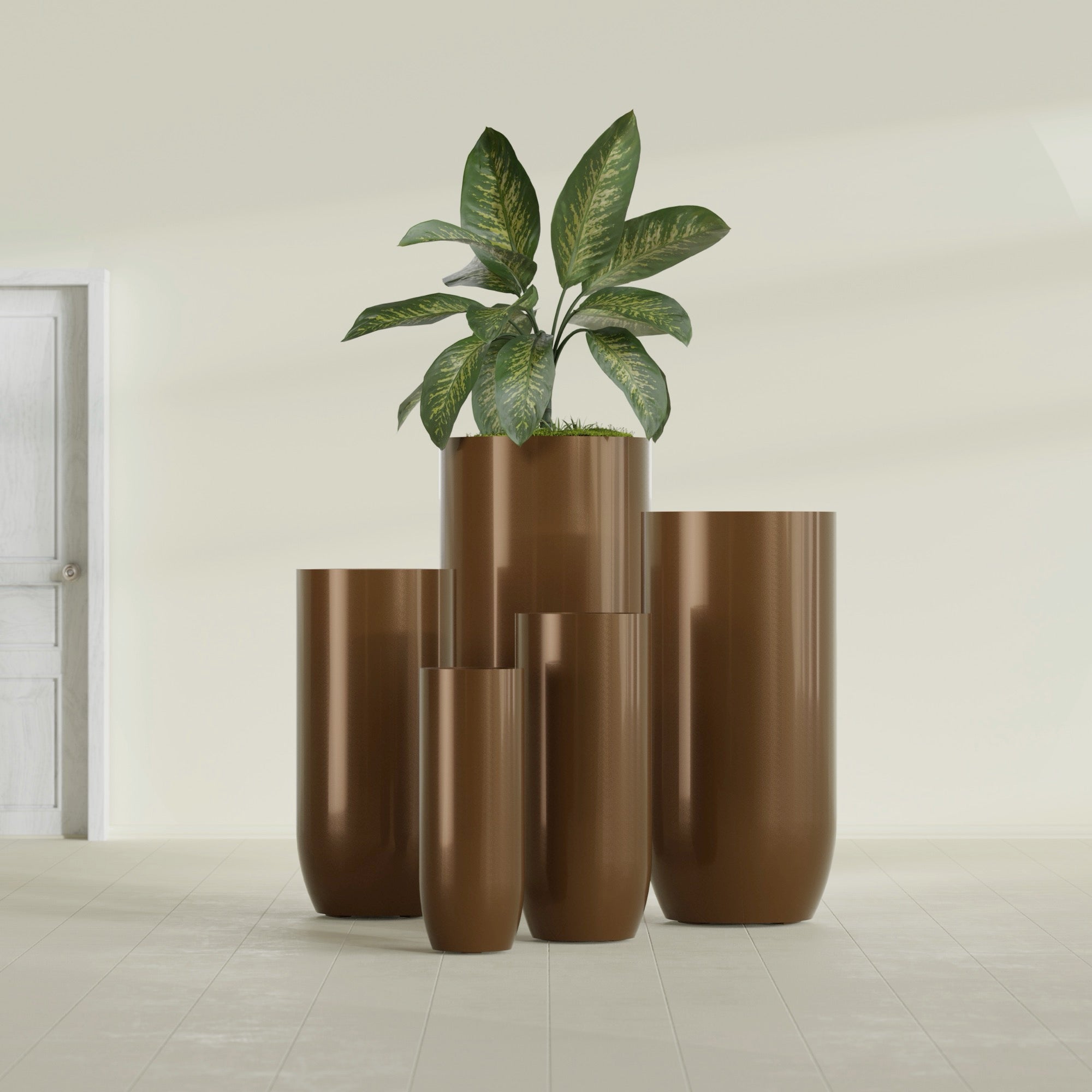 Saint Tropez Large Tall Round Fiberglass Planter - 20 in x 20 in x 43 in - Metallic Bronze - Metallic Bronze,20 in x 20 in x 43 in