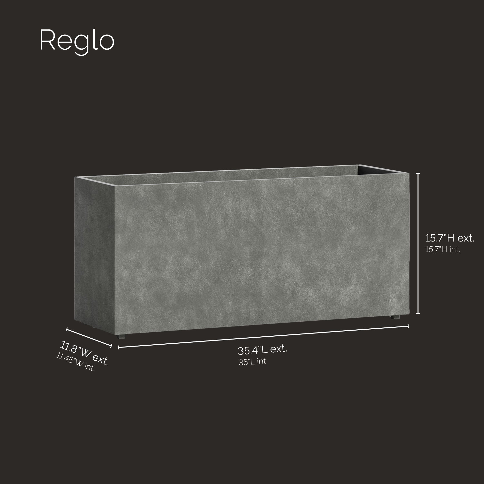 Reglo Rectangular Planter – Grey Stone Finish – Fiberglass Indoor/Outdoor and Weather-Resistant Large Planter (35.5" L x 11.75" W x 15.75" H Exterior, 35" L x 11.5" W Interior) - Grey Stone,35.5 in x 11.75 in x 15.75 in - Grey Stone,35.5 in x 11.75 i - Grey Stone,35.4 in x 11.8 in x 15.7 in