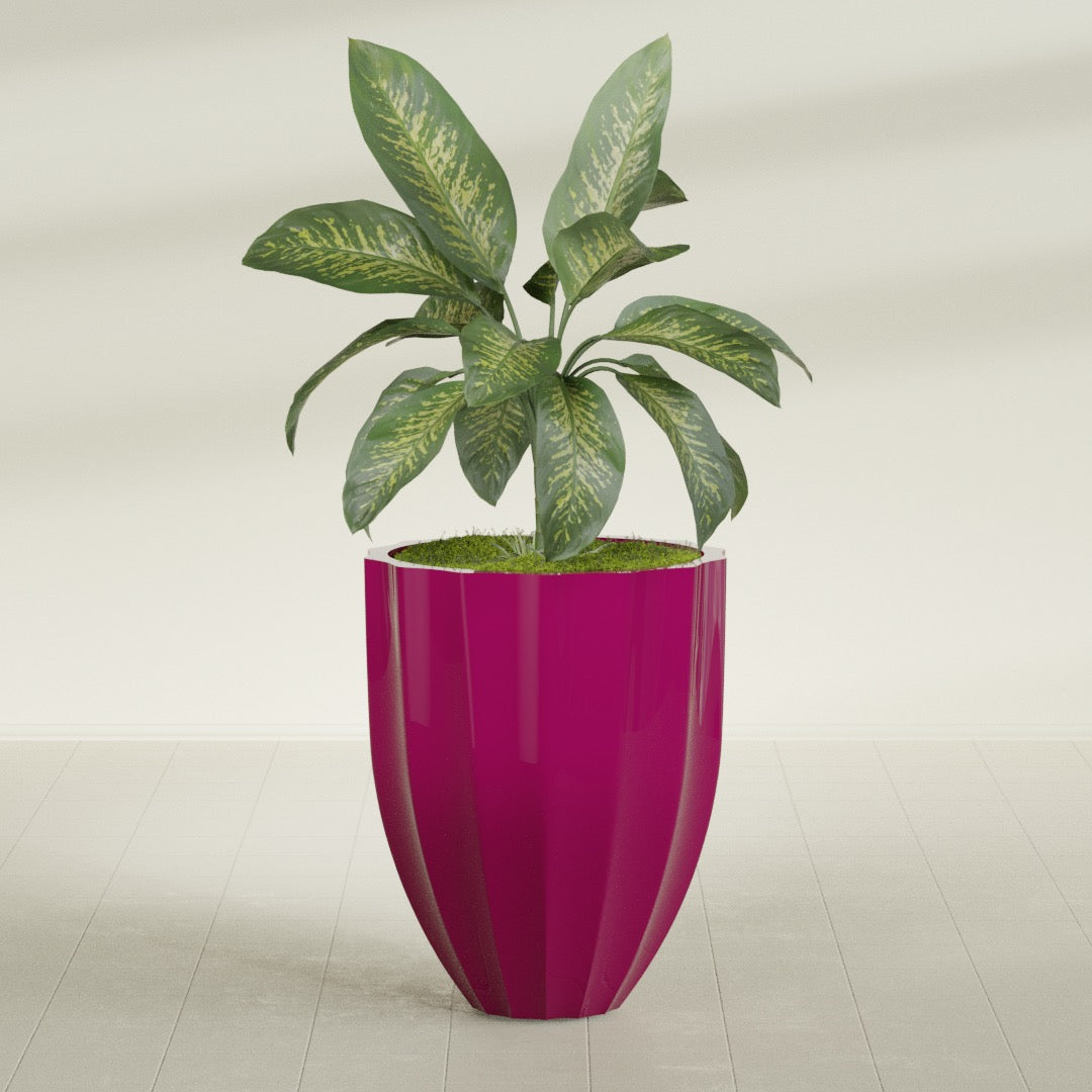 Alicante Medium Round Fiberglass Planter - 26 in x 26 in x 32 in - Gloss Eggplant - Gloss Eggplant,26 in x 26 in x 32 in