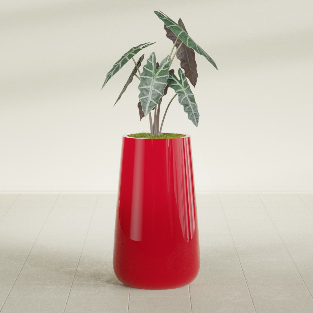 Saigon Large Tapered Round Planter - 16 in x 21 in x 36 in - Gloss Red - Gloss Red,16.4 in x 20.7 in x 36 in