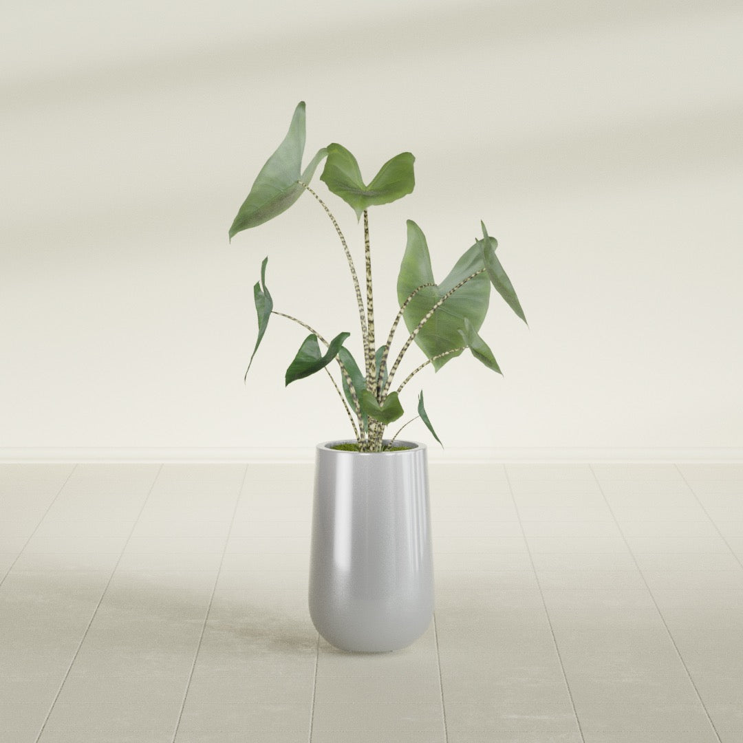 Tall Hayden Medium Round Fiberglass Planter - 18 in x 18 in x 29 in - Metallic Silver - Metallic Silver,18 in x 18 in x 29 in