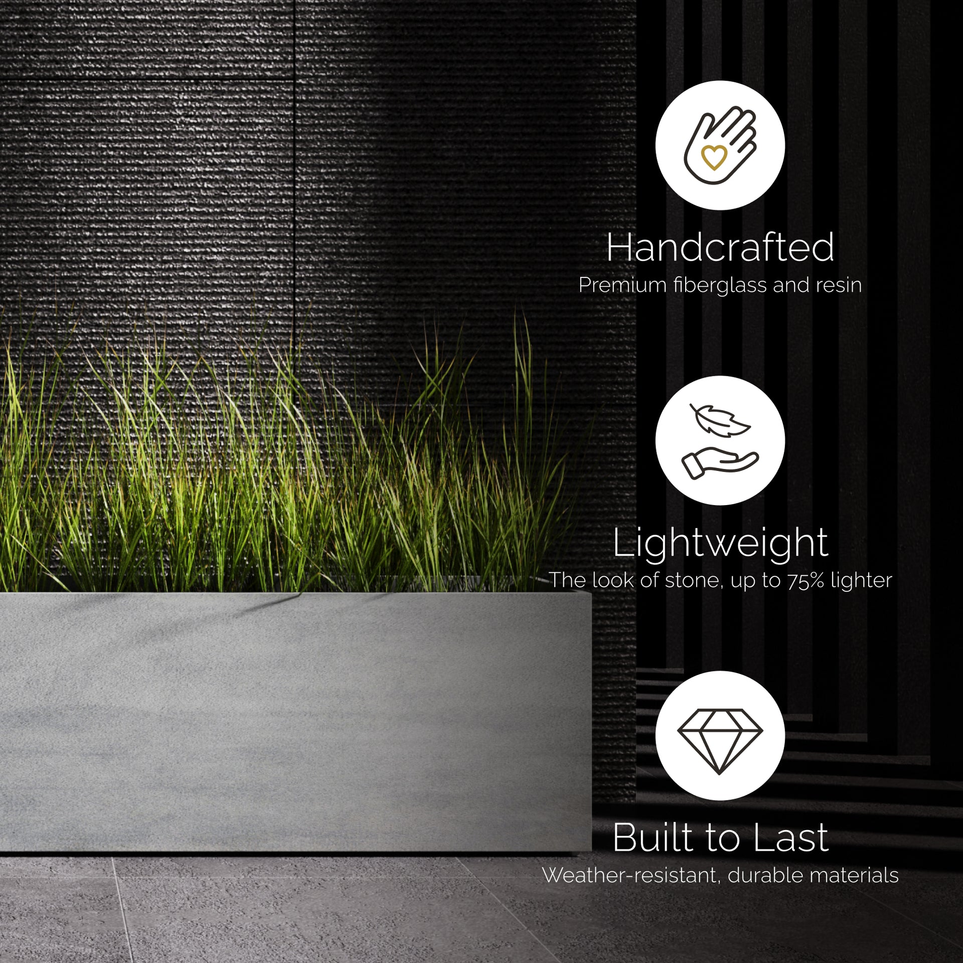 COSAPOTS Lonno Long Rectangular Fiberglass Planter – Lightweight Indoor/Outdoor Plant Pot, Frost & Weather Resistant, Handmade Modern Decorative Planter – 78.7" X 19.7" X 24.2" – Carbon Stone - Carbon Stone,78.7 in x 19.7 in x 24.2 in