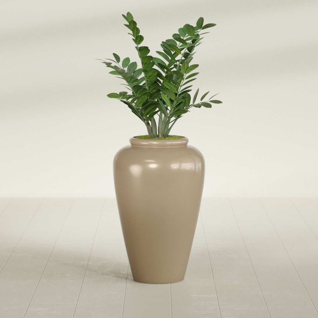 Bara Jar Large Round Fiberglass Planter - 20 in x 20 in x 31 in - Metallic Gold - Metallic Gold,20 in x 20 in x 32 in