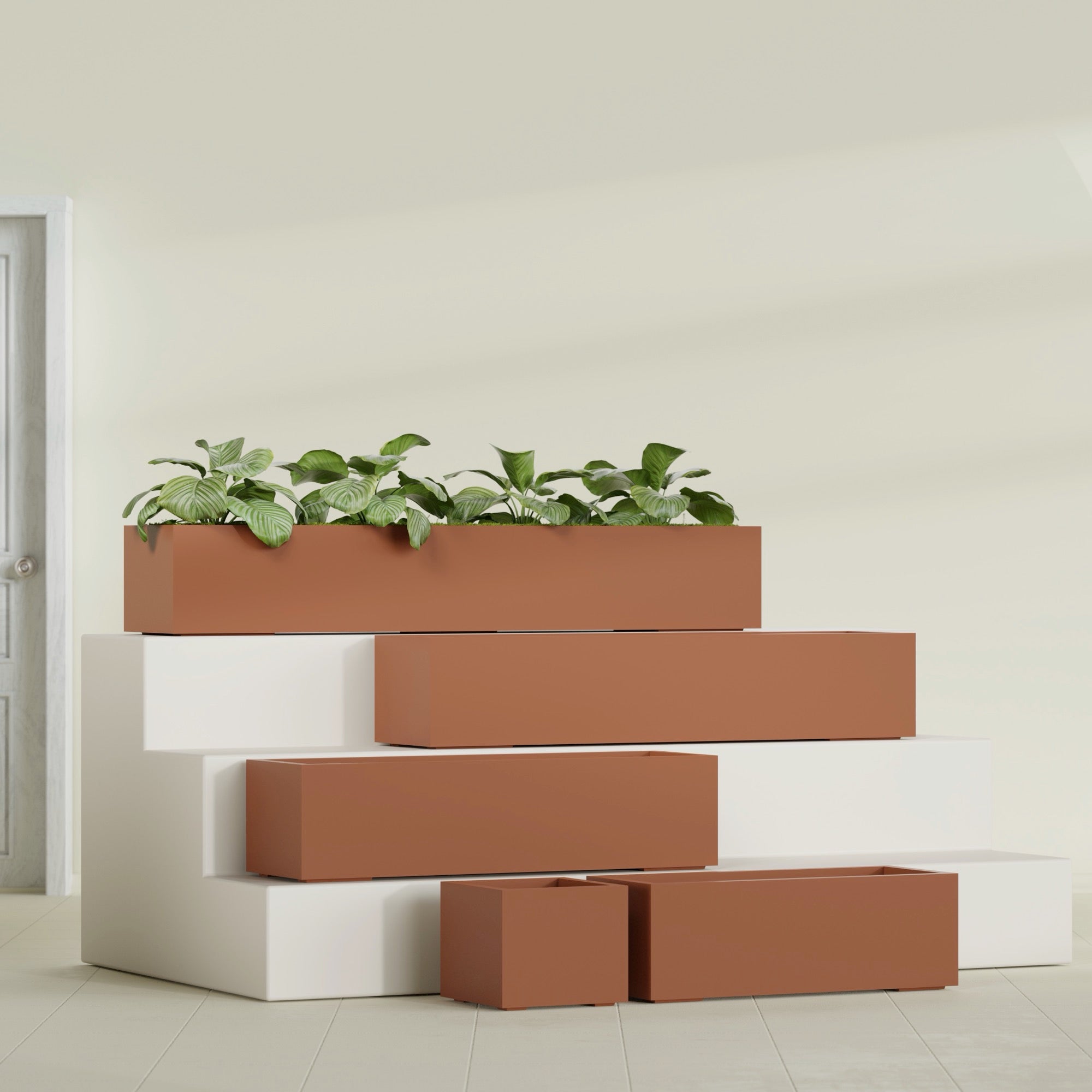Cuba Extra Large Long Rectangle Fiberglass Planter - 72 in x 14 in x 12 in - Matte Terracotta - Matte Terracotta,72 in x 14 in x 12 in